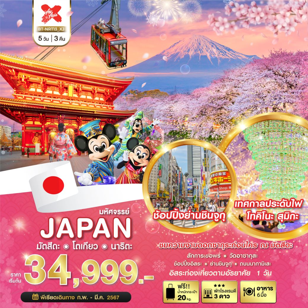 ทัวร์ญี่ปุ่น มัตสึดะ โตเกียว นาริตะ 5 วัน 3 คืน (XJ)