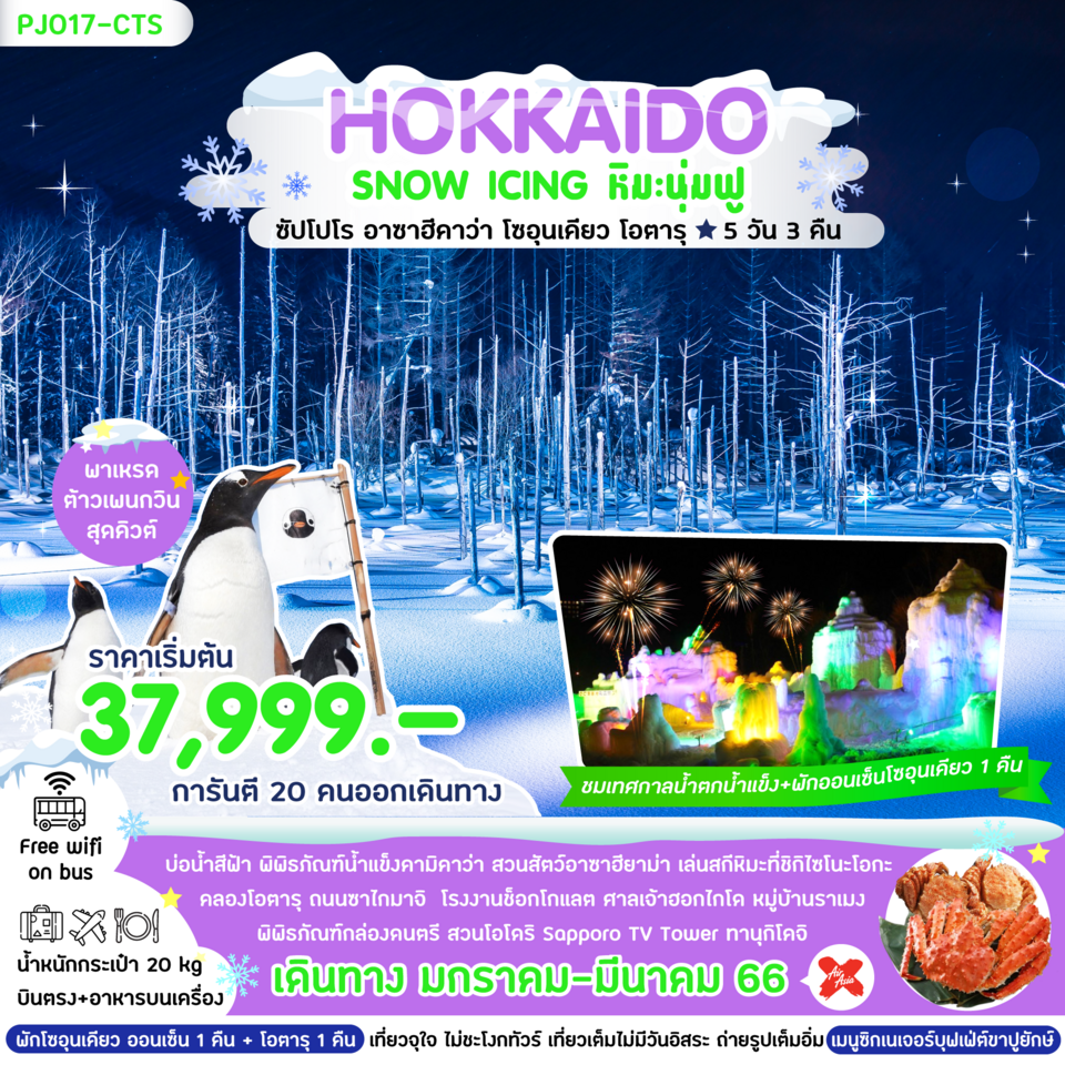 ทัวร์ญี่ปุ่น Hokkaido Snow Icing หิมะนุ่มฟู 5D3N (XJ) ม.ค.-มี.ค 66