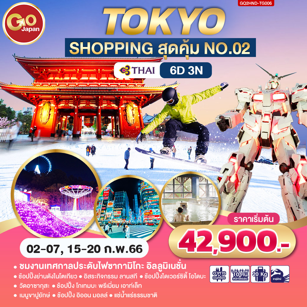 ทัวร์ญี่ปุ่น Tokyo Shopping สุดคุ้ม No.2 6D 3N (TG) ก.พ.66