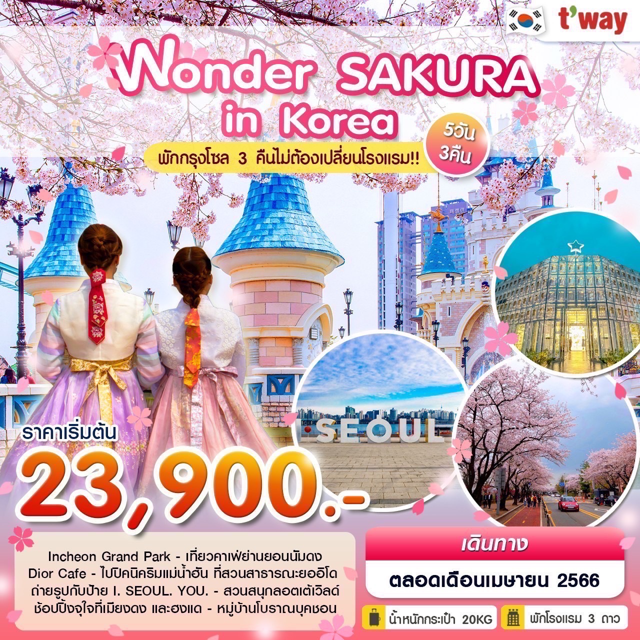 ทัวร์เกาหลีใต้ Wonder Sakura in Korea 5 วัน 3 คืน  (TW) มี.ค.-เม.ย. 66