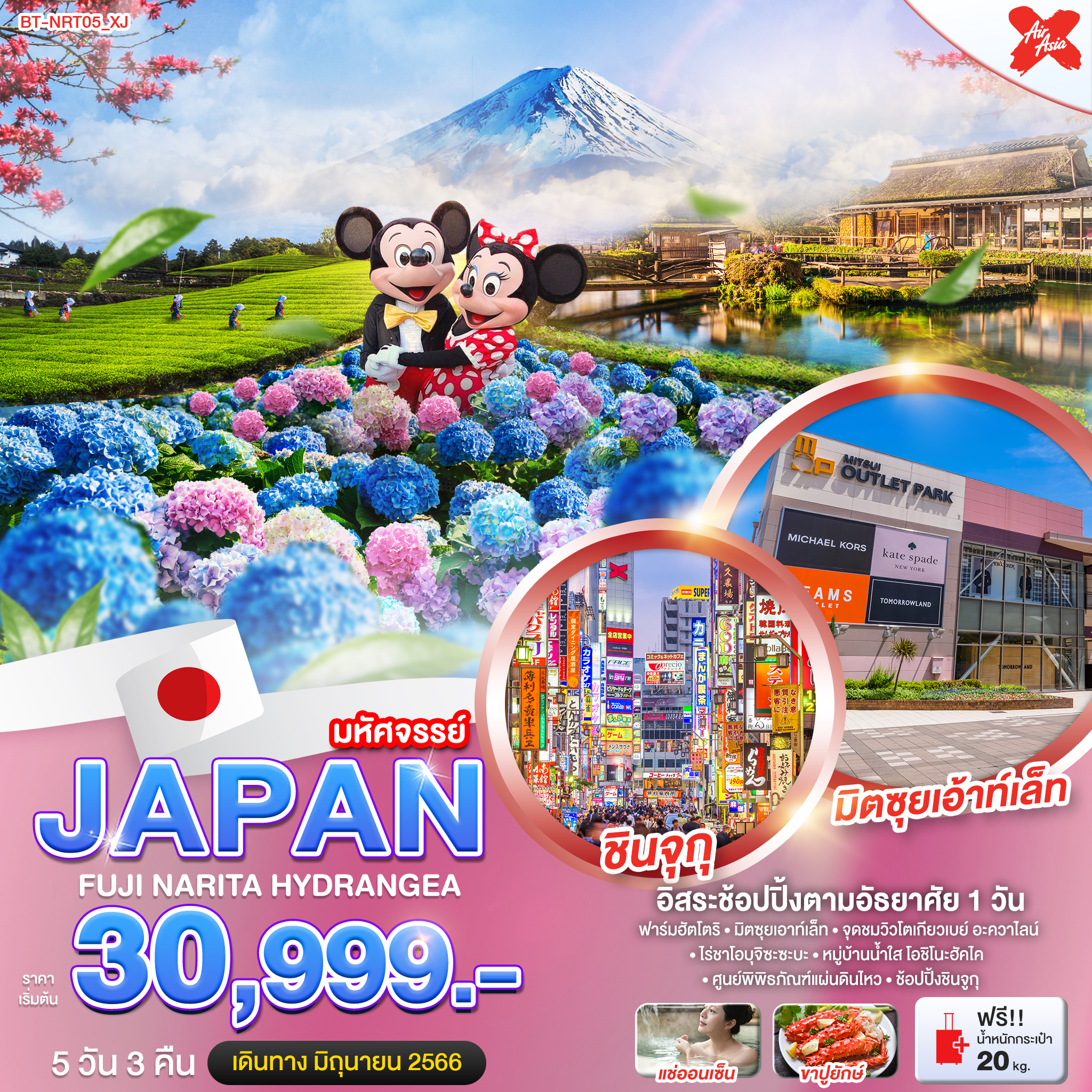 ทัวร์ญี่ปุ่น มหัศจรรย์...JAPAN ฟูจิ นาริตะ ไฮเดรนเยีย 5 วัน 3 คืน (XJ) มิ.ย.-ก.ค.66