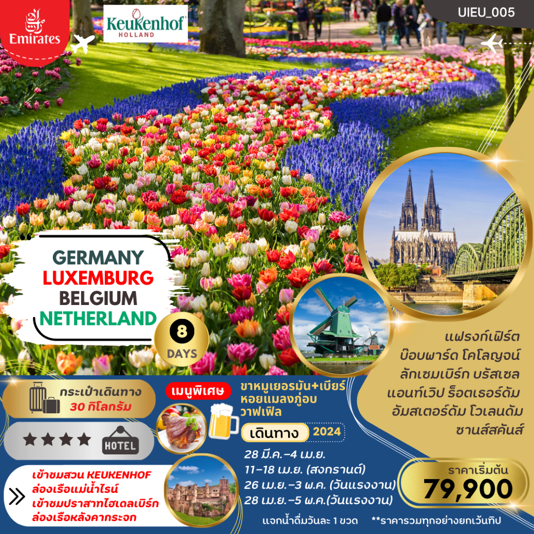 ทัวร์ยุโรป เยอรมัน เบลเยี่ยม ลักเซมเบิร์ก เนเธอร์แลนด์ 8วัน5คืน (Tulip Festival2024) (EK) มี.ค.-พ.ค.67