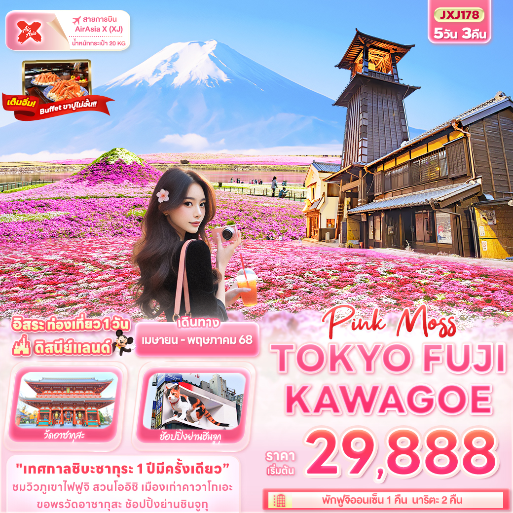 ทัวร์ญี่ปุ่น โตเกียว Pink Moss TOKYO FUJI KAWAGOE 5วัน 3คืน (XJ) เม.ย.-พ.ค.68 ทัวร์ญี่ปุ่น โตเกียว Pink Moss TOKYO FUJI KAWAGOE 5วัน 3คืน (XJ) เม.ย.-พ.ค.68
